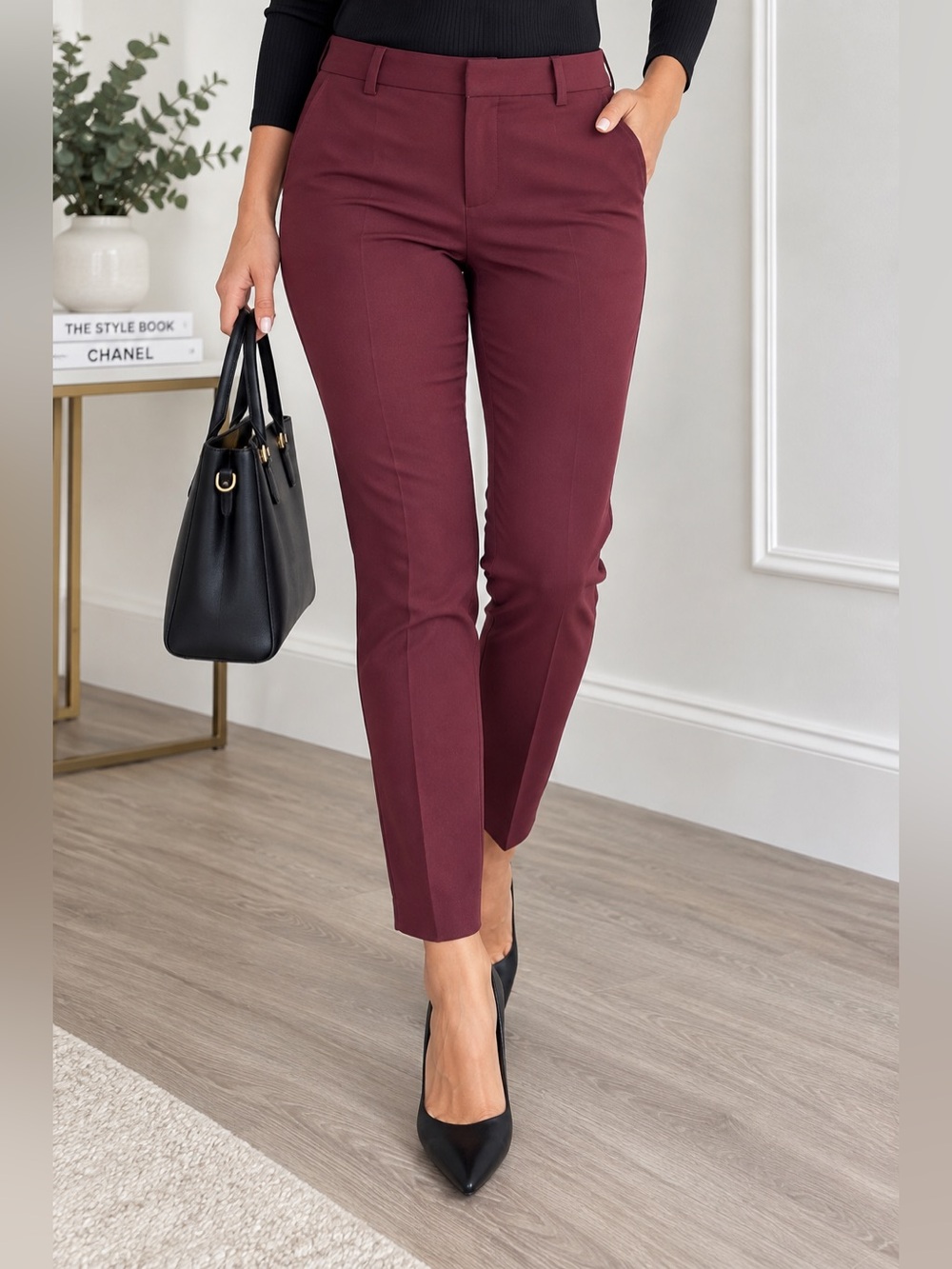 White House Black Market Women’s 8L Curvy Slim Ankle Pants Burgundy NWT